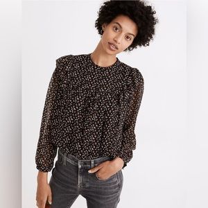 Madewell | Georgette Mockneck Ruffle-Yoke Puff-Sleeve Top |‎ Women’s Size XS